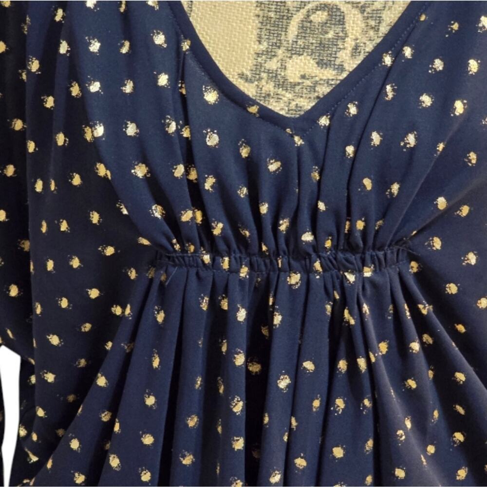 Aryn K. Navy Blue and Gold Babydoll V-Neck Blouse Size Small New - Picture 2 of 8
